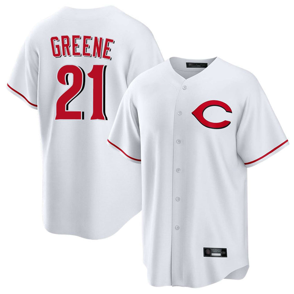 Elroe C.Reds #21 Hunter Greene Player White Home Game Stitched Jerseys