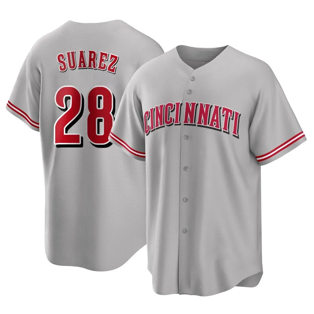 Elroe C.Reds #28 Eugenio Su¡§¡érez Player Gray Home Game Stitched Jerseys