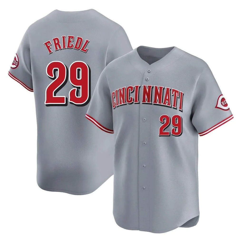 Elroe C.Reds #29 TJ Friedl Player Gray Home Limited Stitched Jerseys