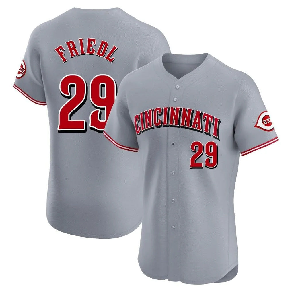 Elroe C.Reds #29 TJ Friedl Player Gray Limited Elite Home Stitched Jerseys