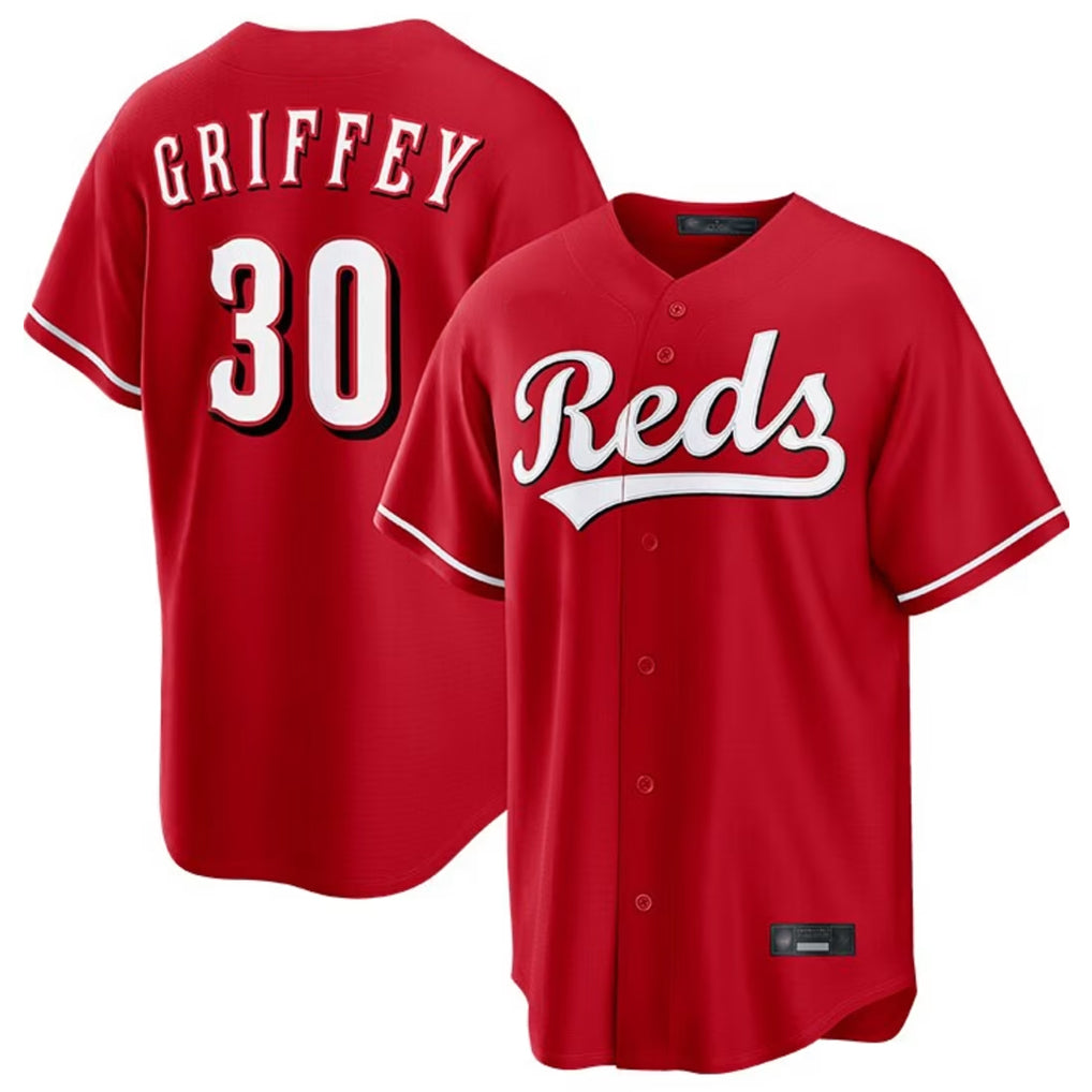 Elroe C.Reds #30 Ken Griffey Player Red Home Game Stitched Jerseys