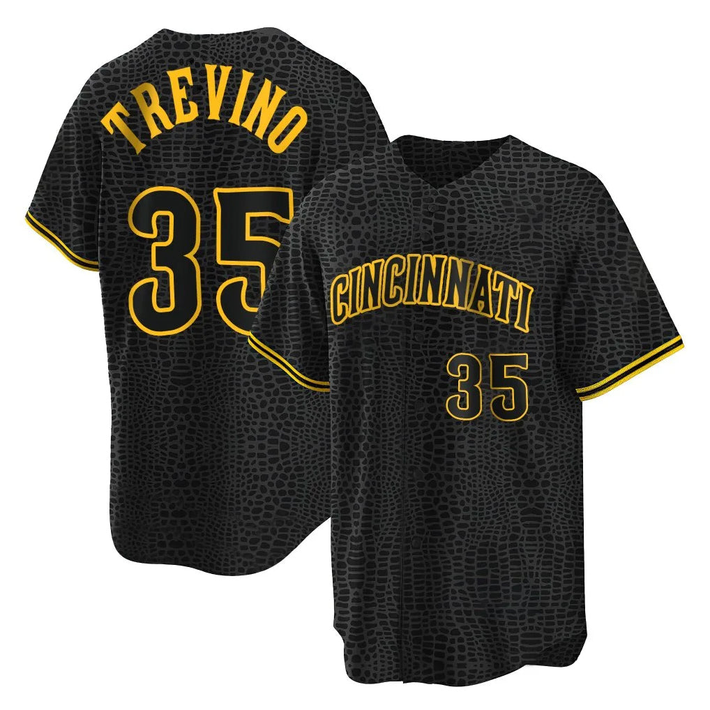 Elroe C.Reds #35 Jose Trevino Player Black Snake Skin City Home Stitched Jerseys