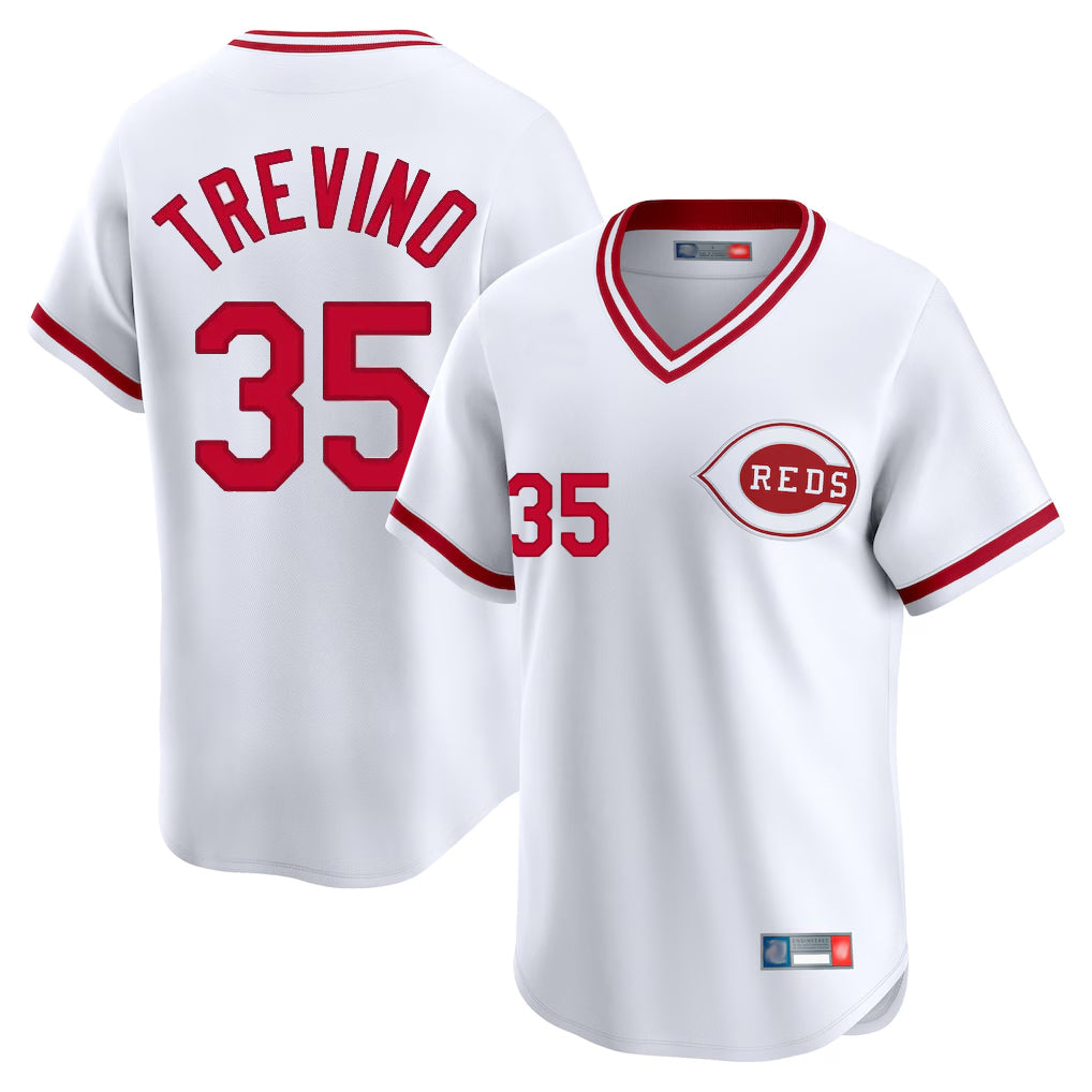 Elroe C.Reds #35 Jose Trevino Player White Cooperstown Collection Limited T-shirt Home Stitched Jerseys