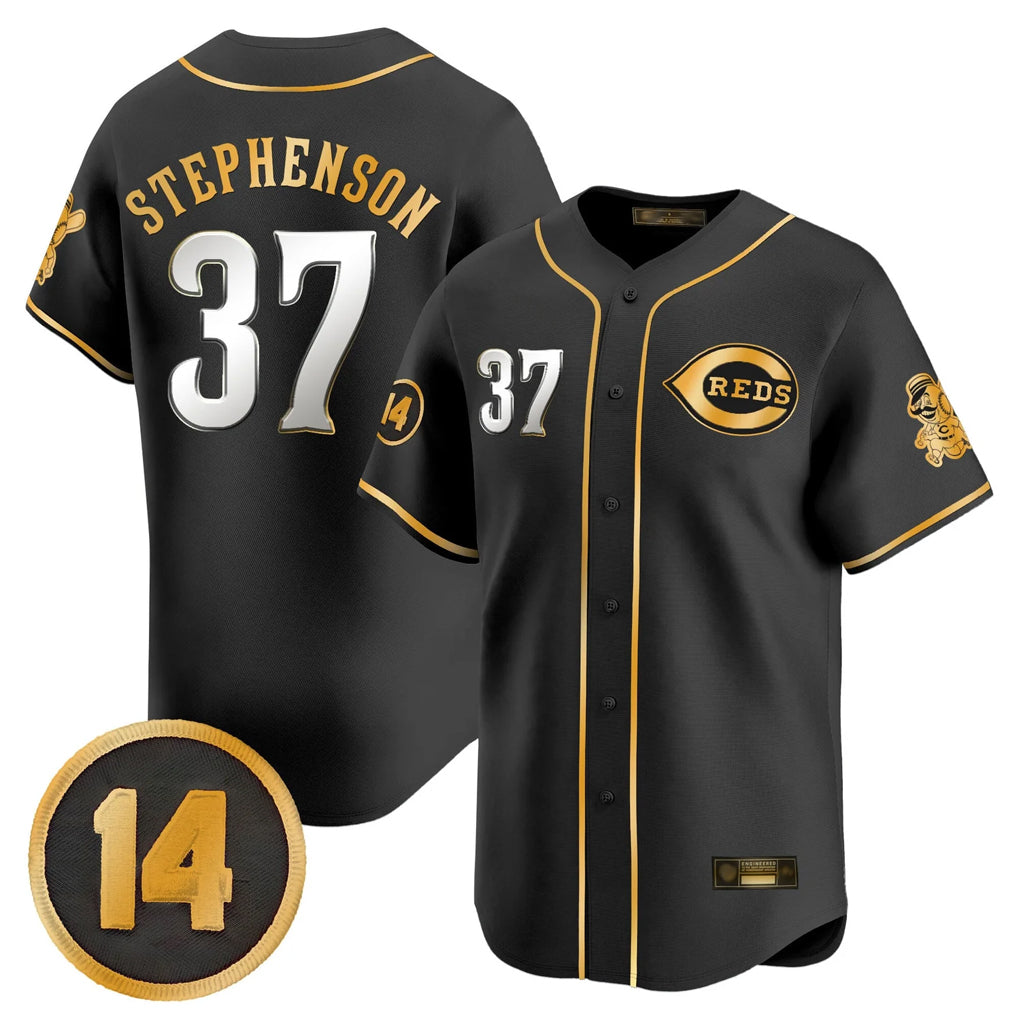 Elroe C.Reds #37 Tyler Stephenson Player Black-Gold Vapor Premier Limited Home Stitched Jerseys
