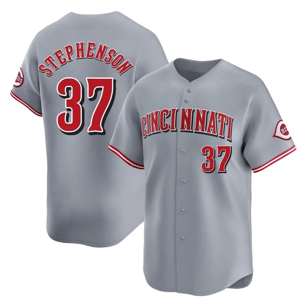 Elroe C.Reds #37 Tyler Stephenson Player Gray Home Limited Stitched Jerseys