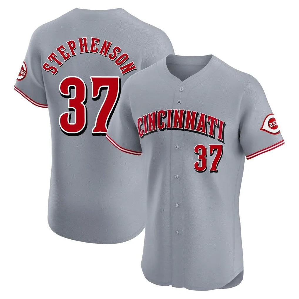 Elroe C.Reds #37 Tyler Stephenson Player Gray Limited Elite Home Stitched Jerseys