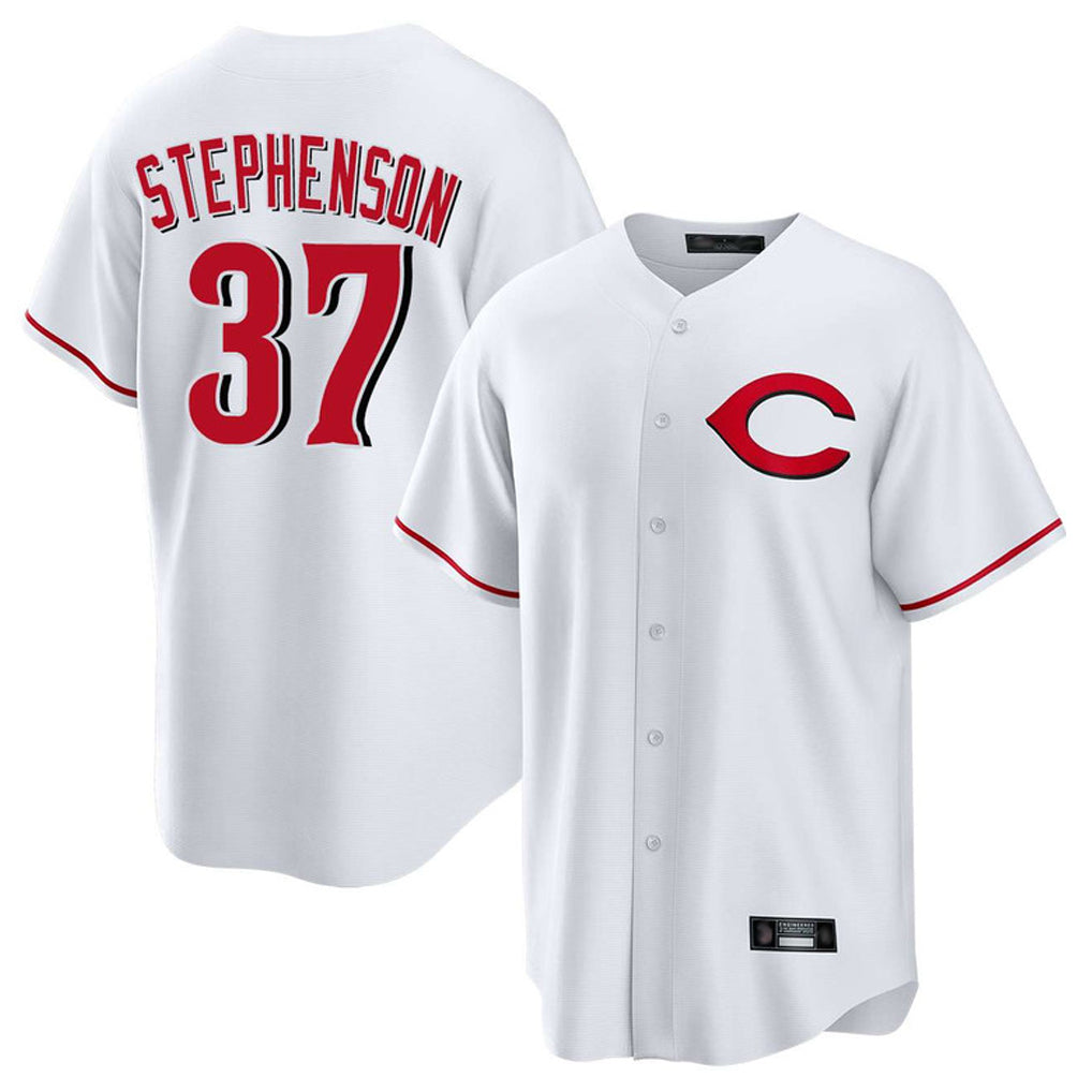 Elroe C.Reds #37 Tyler Stephenson Player White Home Game Stitched Jerseys