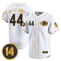 Elroe C.Reds #44 Elly De La Cruz Player White-Gold Vapor Premier Limited Home Stitched Jerseys