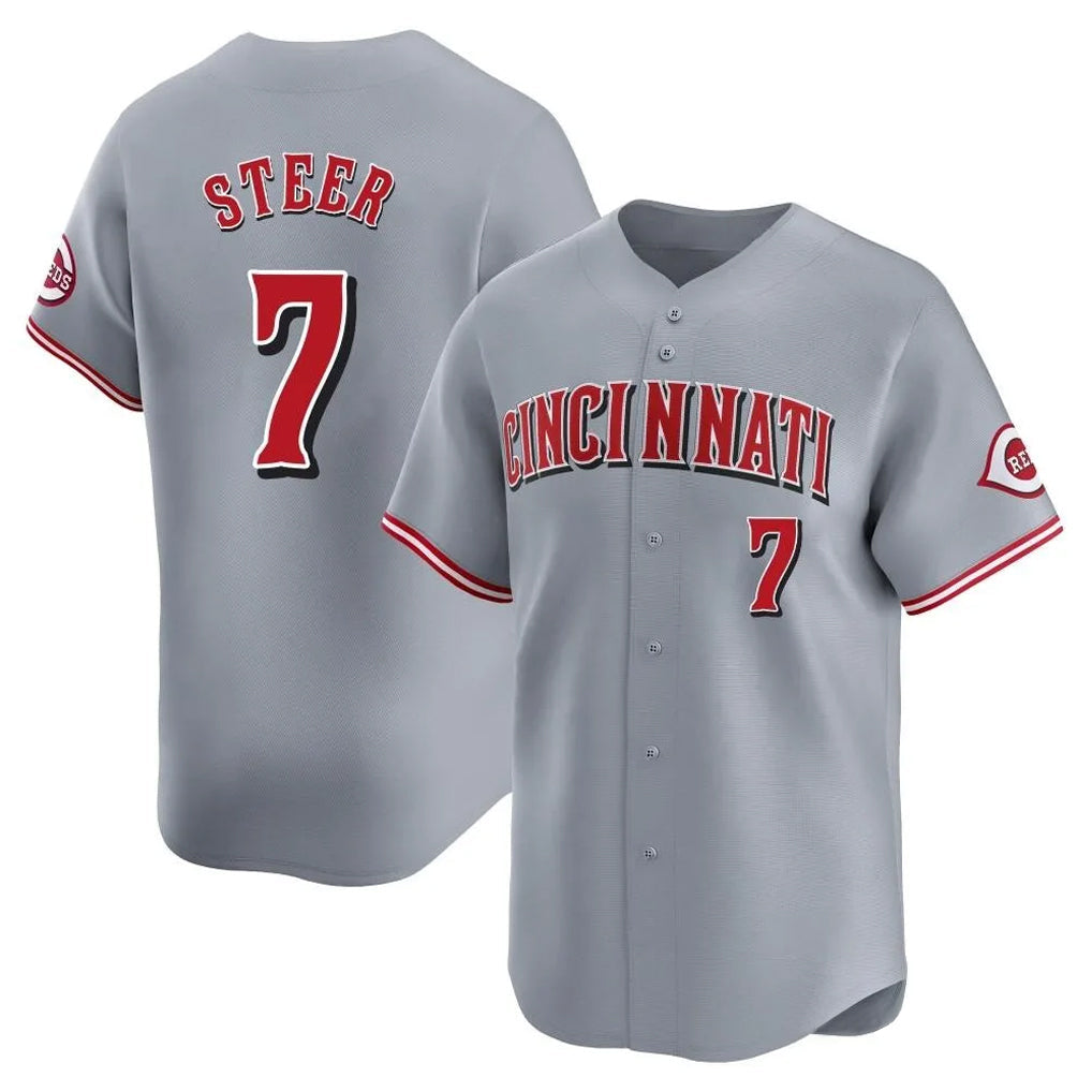 Elroe C.Reds #7 Spencer Steer Player Gray Home Limited Stitched Jerseys