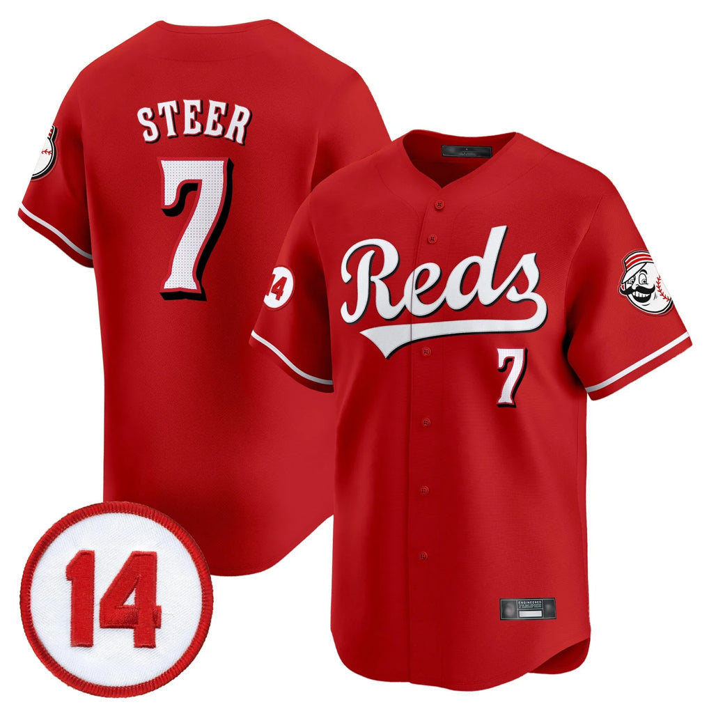 Elroe C.Reds #7 Spencer Steer Player Red Vapor Premier Limited Home Stitched Jerseys