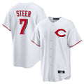 Elroe C.Reds #7 Spencer Steer Player White Home Game Stitched Jerseys
