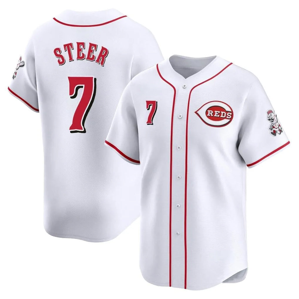 Elroe C.Reds #7 Spencer Steer Player White Home Limited Stitched Jerseys