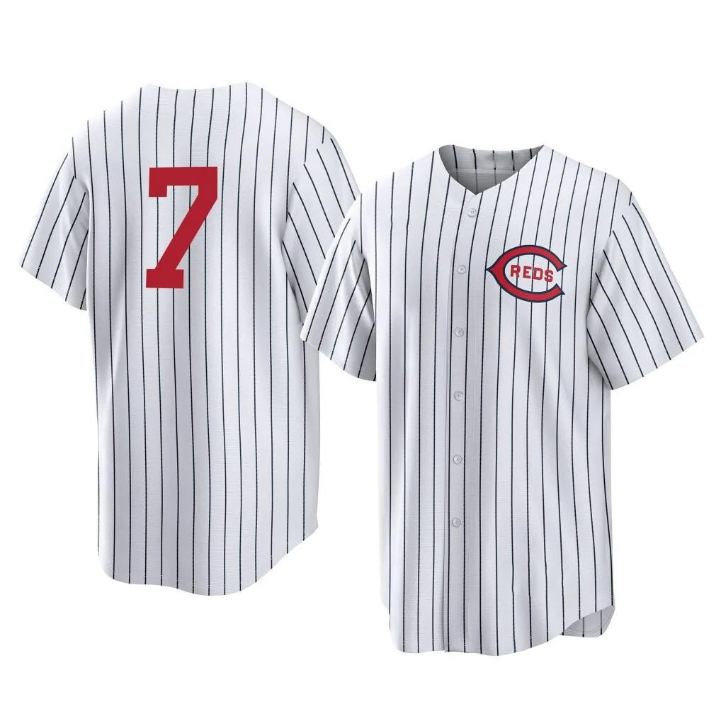 Elroe C.Reds #7 Spencer Steer Player White Stripe Field of Dreams Game Home Stitched Jerseys