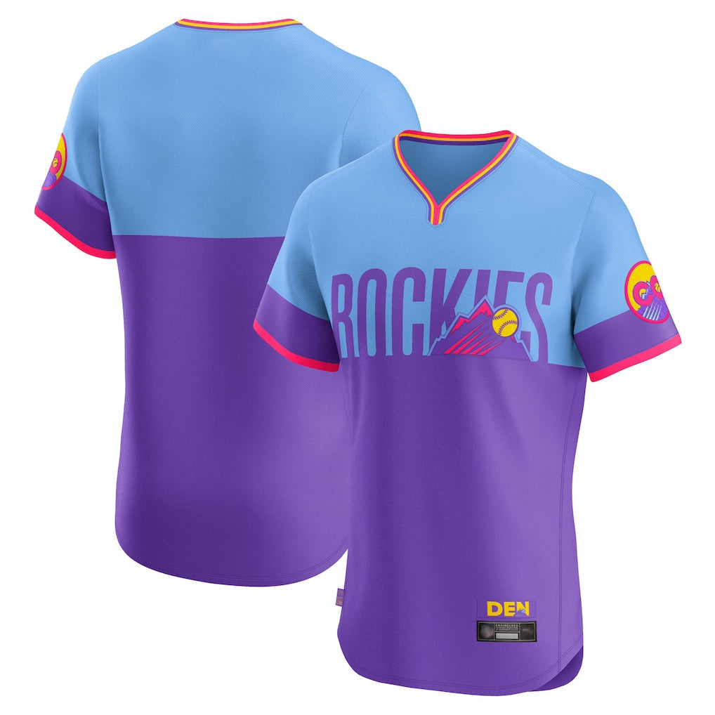 Elroe C.Rockies Purple-Light Blue City Connect Limited Elite Home T-shirt Blank Player Stitched Jerseys