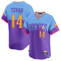 Elroe C.Rockies #14 Ezequiel Tovar Player Purple-Light Blue City Connect Limited Home T-shirt Stitched Jerseys