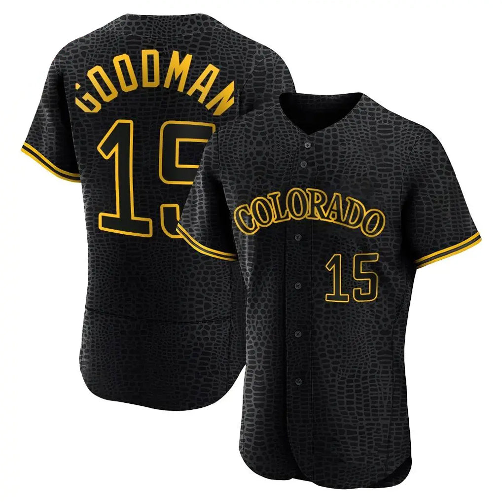 Elroe C.Rockies #15 Hunter Goodman Player Black Snake Skin City Limited Elite Home Stitched Jerseys