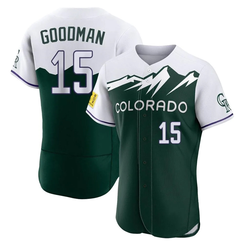 Elroe C.Rockies #15 Hunter Goodman Player Green City Connect Limited Elite Home Stitched Jerseys