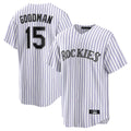 Elroe C.Rockies #15 Hunter Goodman Player White Game Home Stitched Jerseys