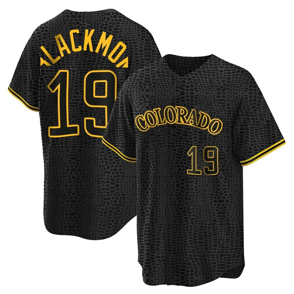 Elroe C.Rockies #19 Charlie Blackmon Player Black Snake Skin City Home Game Stitched Jerseys