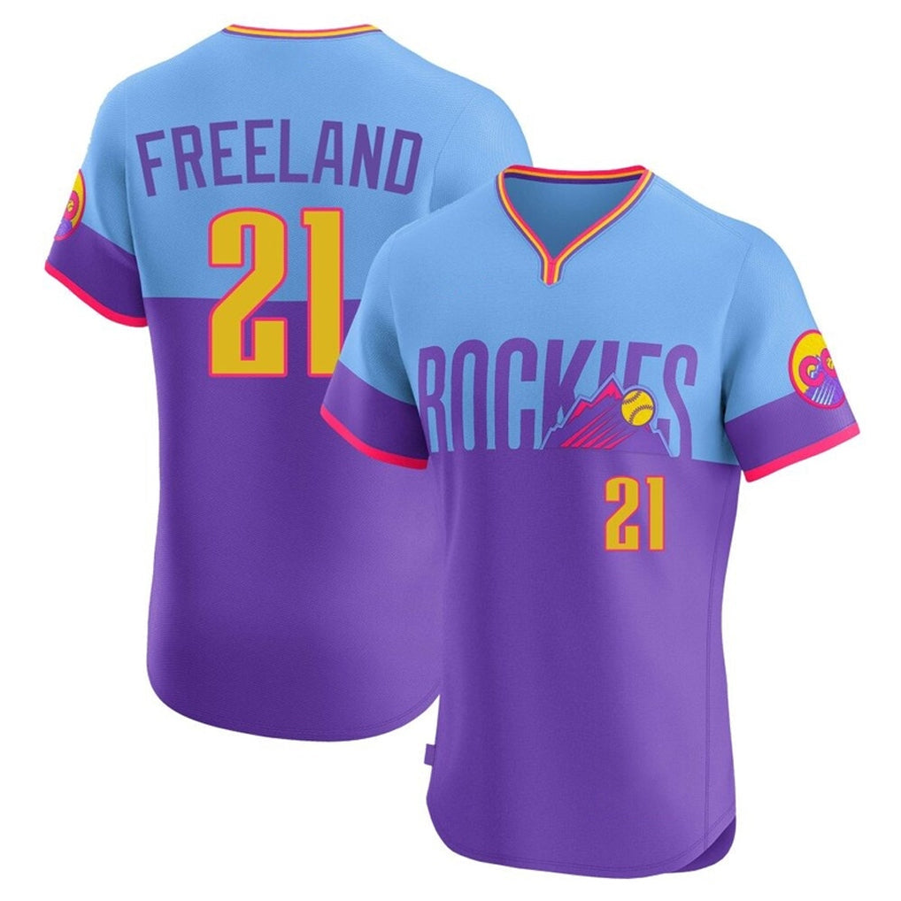 Elroe C.Rockies #21 Kyle Freeland Player Purple-Light Blue City Connect Limited Elite Home T-shirt Stitched Jerseys