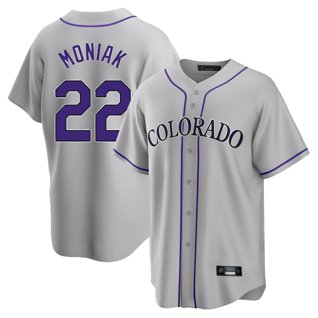 Elroe C.Rockies #22 Mickey Moniak Player Gray Game Home Stitched Jerseys