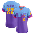 Elroe C.Rockies #22 Mickey Moniak Player Purple-Light Blue City Connect Limited Elite Home T-shirt Stitched Jerseys