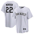 Elroe C.Rockies #22 Mickey Moniak Player White Game Home Stitched Jerseys