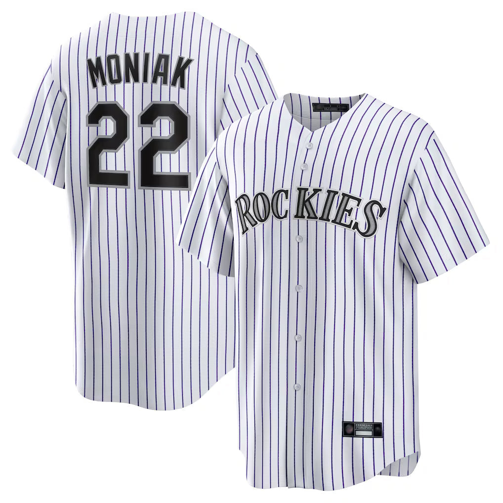 Elroe C.Rockies #22 Mickey Moniak Player White Game Home Stitched Jerseys