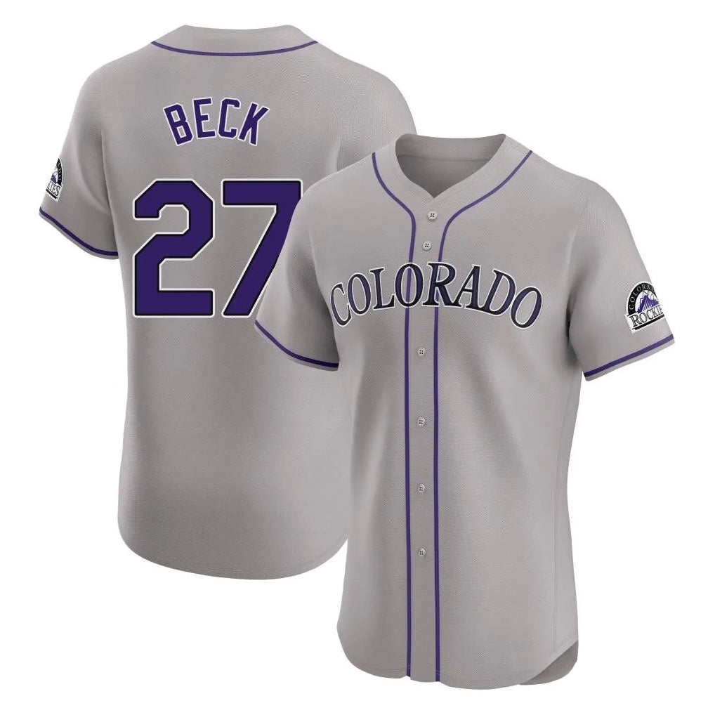 Elroe C.Rockies #27 Jordan Beck Player Gray Limited Elite Home Stitched Jerseys