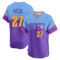 Elroe C.Rockies #27 Jordan Beck Player Purple-Light Blue City Connect Limited Home T-shirt Stitched Jerseys