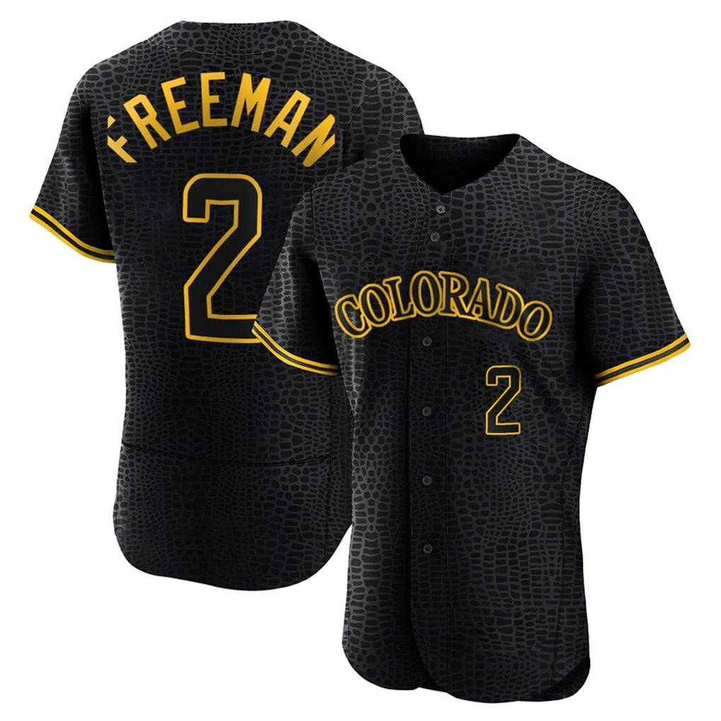 Elroe C.Rockies #2 Tyler Freeman Player Black Snake Skin City Limited Elite Home Stitched Jerseys