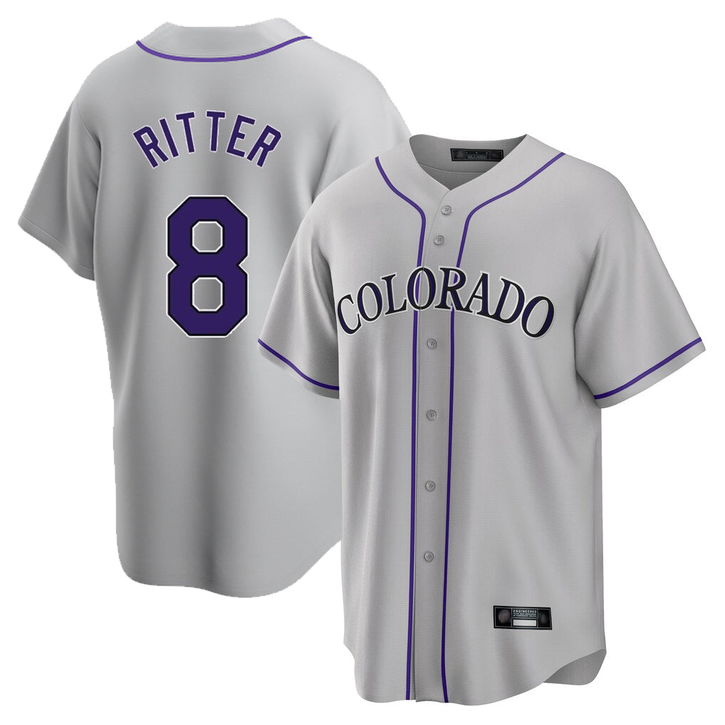 Elroe C.Rockies #8 Ryan Ritter Player Gray Game Home Stitched Jerseys