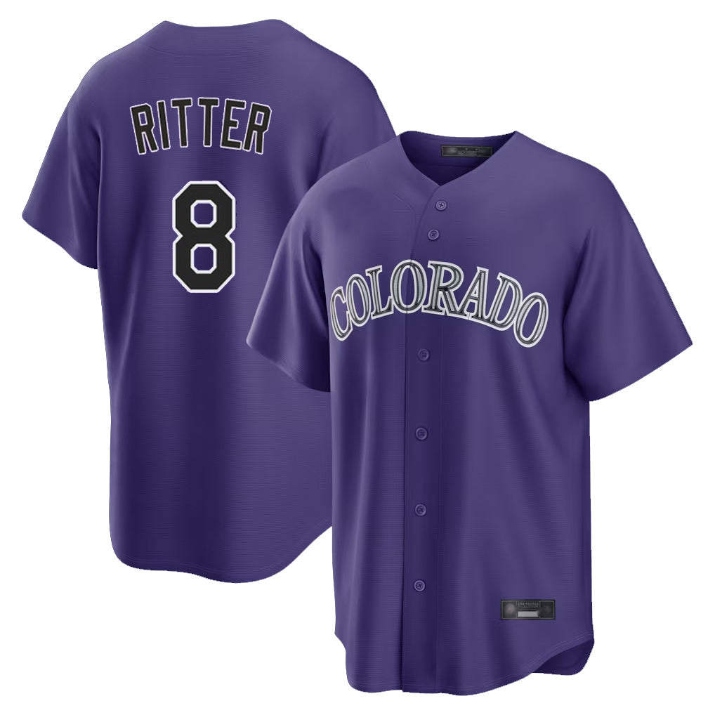 Elroe C.Rockies #8 Ryan Ritter Player Purple Game Home Stitched Jerseys