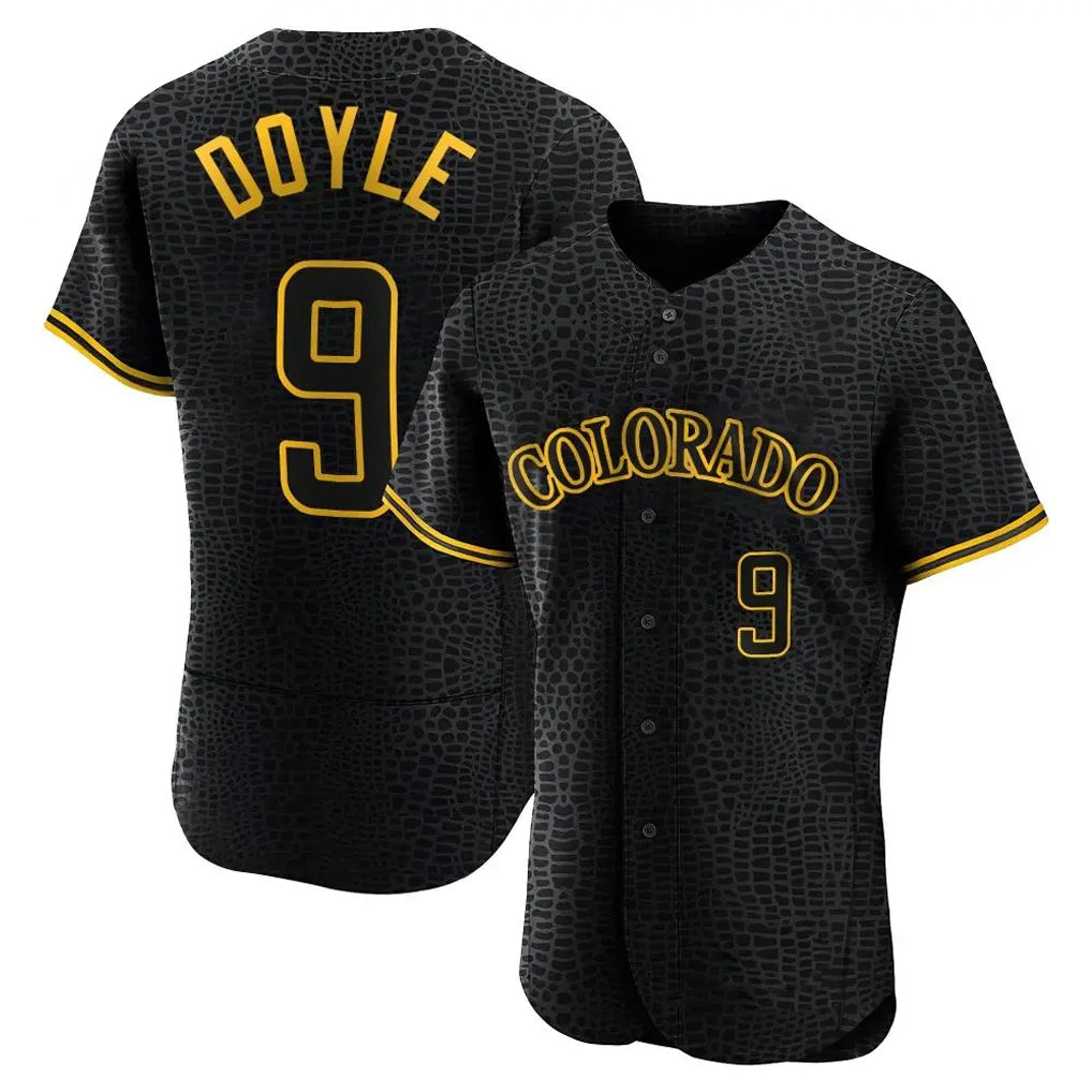 Elroe C.Rockies #9 Brenton Doyle Player Black Snake Skin City Limited Elite Home Stitched Jerseys