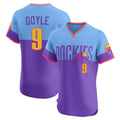 Elroe C.Rockies #9 Brenton Doyle Player Purple-Light Blue City Connect Limited Elite Home T-shirt Stitched Jerseys