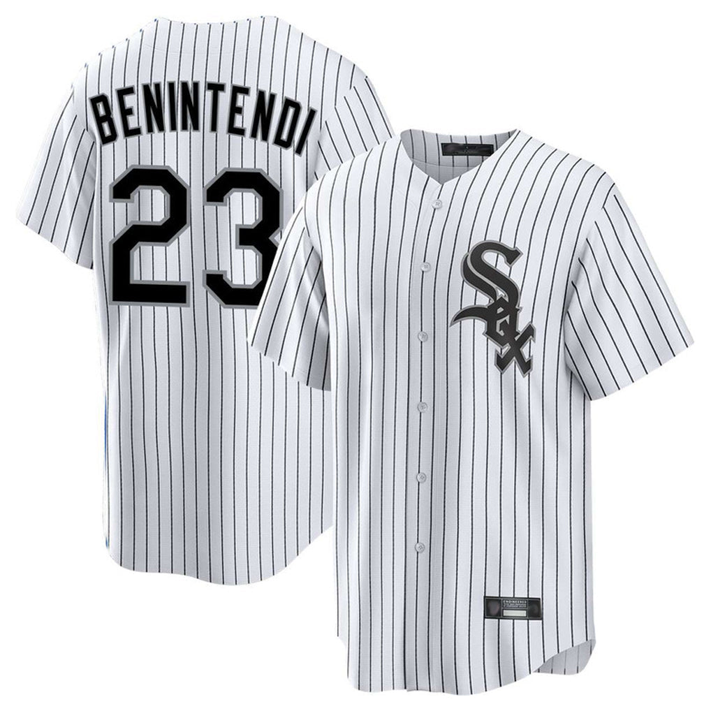 Elroe C.White Sox #23 Andrew Benintendi Player White Stripe Home Game Stitched Jerseys