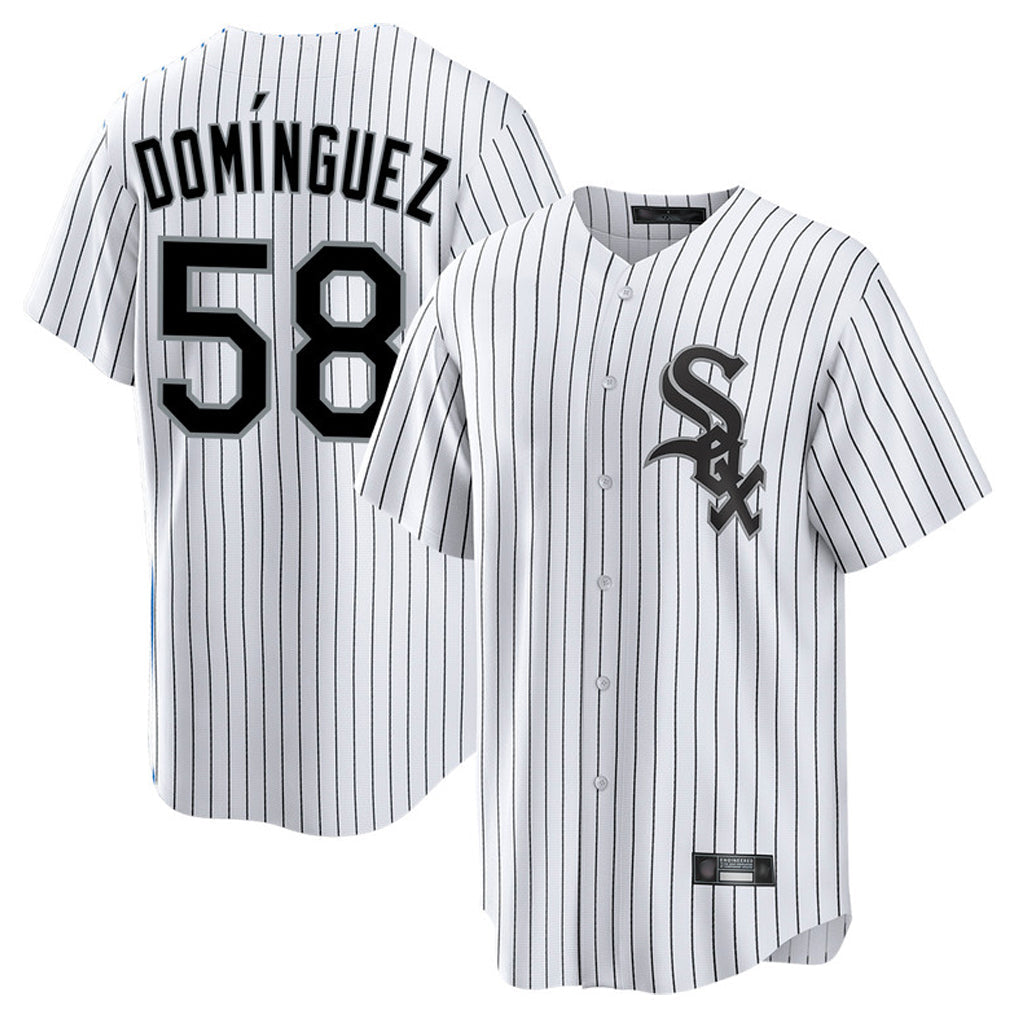 Elroe C.White Sox #58 Seranthony Dom¡§anguez Player White Stripe Home Game Stitched Jerseys