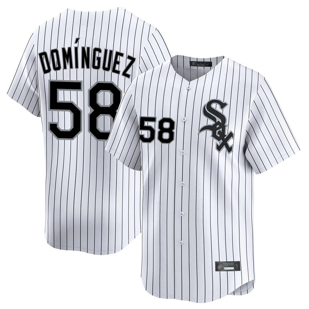 Elroe C.White Sox #58 Seranthony Dom¡§anguez Player White Stripe Limited Home Stitched Jerseys