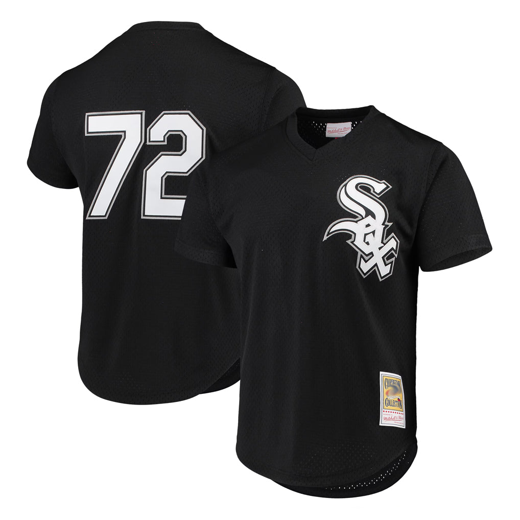 Elroe C.White Sox #72 Carlton Fisk Player Black Mitchell & Ness Cooperstown Collection Mesh Game Stitched Jerseys