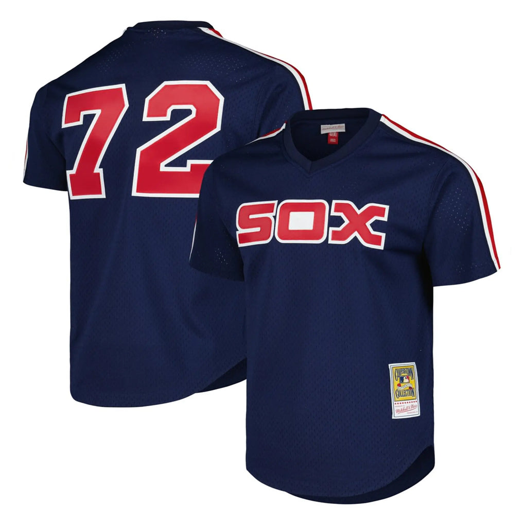 Elroe C.White Sox #72 Carlton Fisk Player Navy Mitchell & Ness Cooperstown Collection Mesh Game Stitched Jerseys