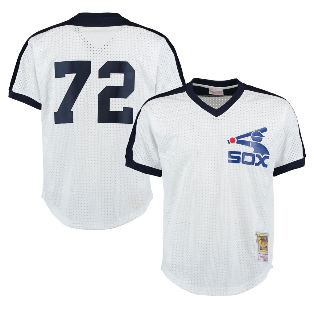 Elroe C.White Sox #72 Carlton Fisk Player White Mitchell & Ness Cooperstown Collection Mesh Game Stitched Jerseys
