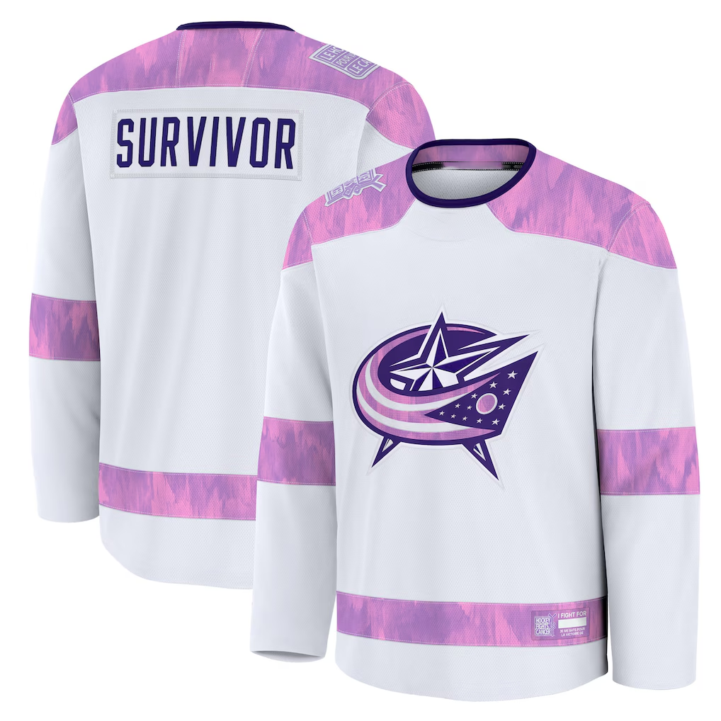 Elroe CB.Jackets White Hockey Fights Cancer Survivor Practice Jersey