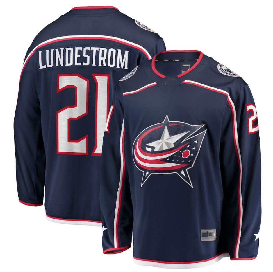 Elroe CB.Jackets #21 Isac Lundestrom Navy Home Breakaway Jersey