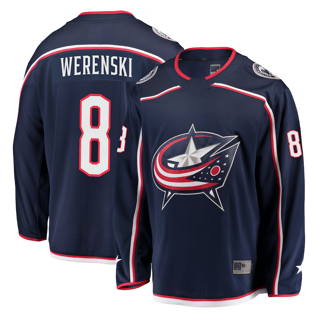 Elroe CB.Jackets #8 Zach Werenski Navy Breakaway Jersey