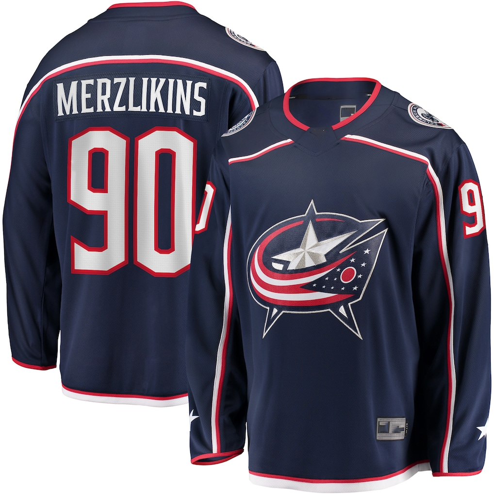 Elroe CB.Jackets #90 Elvis Merzlikins Navy Home Breakaway Player Jersey