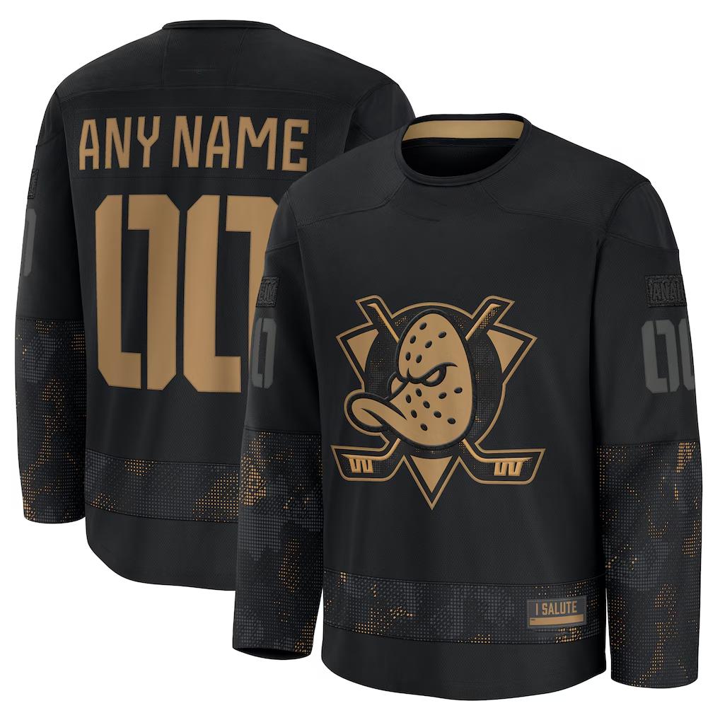 Elroe Custom A.Ducks Black 2024 Military Appreciation Practice Jerseys