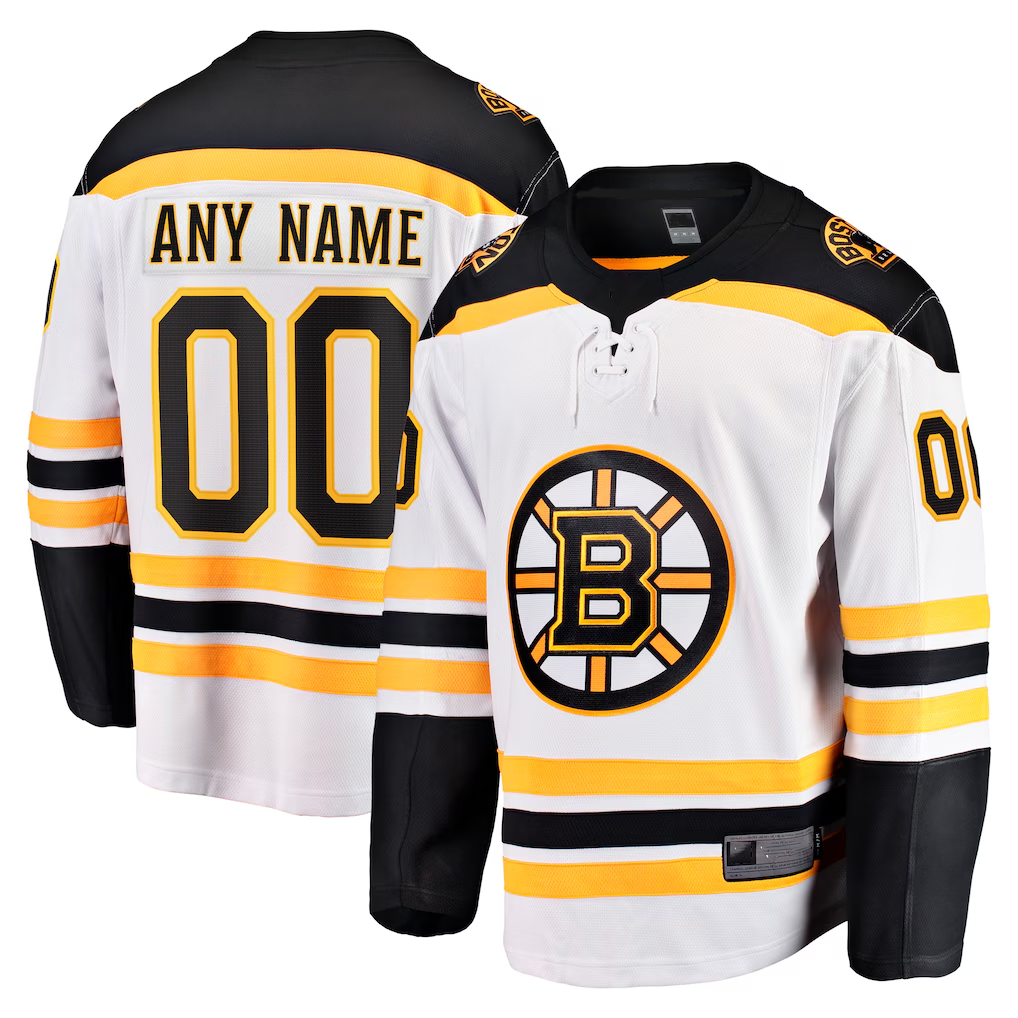Elroe Custom B.Bruins White Away Breakaway Stitched Jerseys