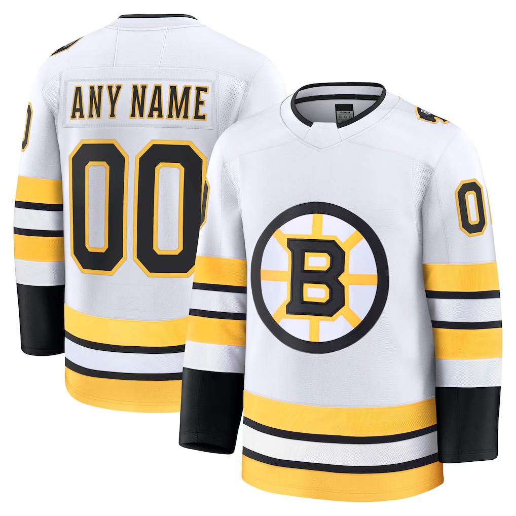 Elroe Custom B.Bruins White Away Premium Stitched Jerseys
