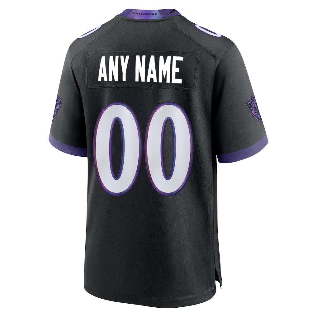 Elroe Custom B.Ravens Black Home Game Any Name & Numbers Stitched Jerseys