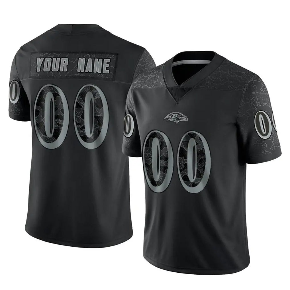 Elroe Custom B.Ravens Black RFLCTV Limited Any Name & Numbers Stitched Jerseys